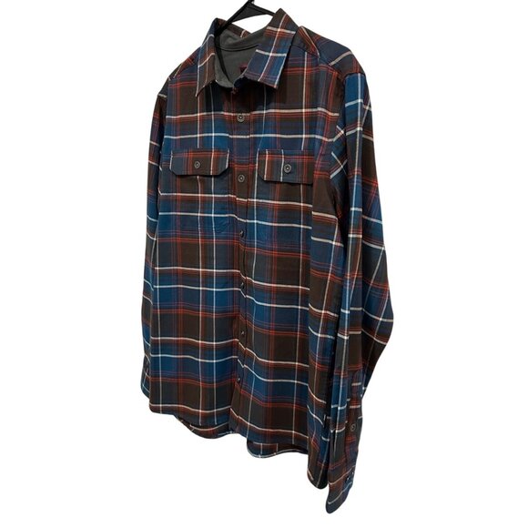 Swiss Tech Mens Plaid Long-Sleeve Shirt Brown Blue Size Medium - Picture 3 of 9